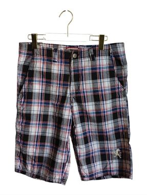 Vintage Y2K Express Men's Plaid Shorts in Navy, White & Red 34 Skatecore Skater